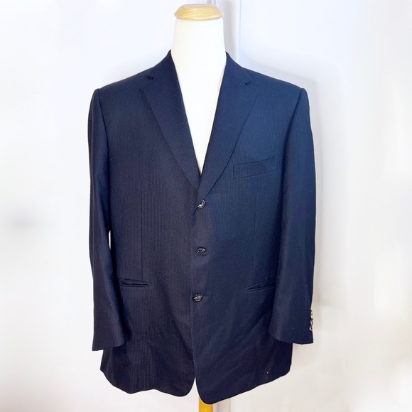 Pal Zileri Black Mens Wool Three Button Suit Blazer Sport Coat 46R Herringbone - Picture 1 of 8